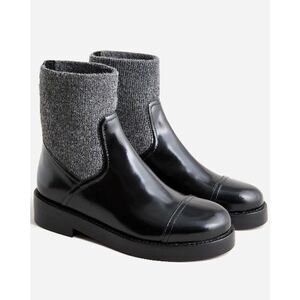 J.Crew Rib-cuff boots in Italian leather Black Gray Size 9 NWB